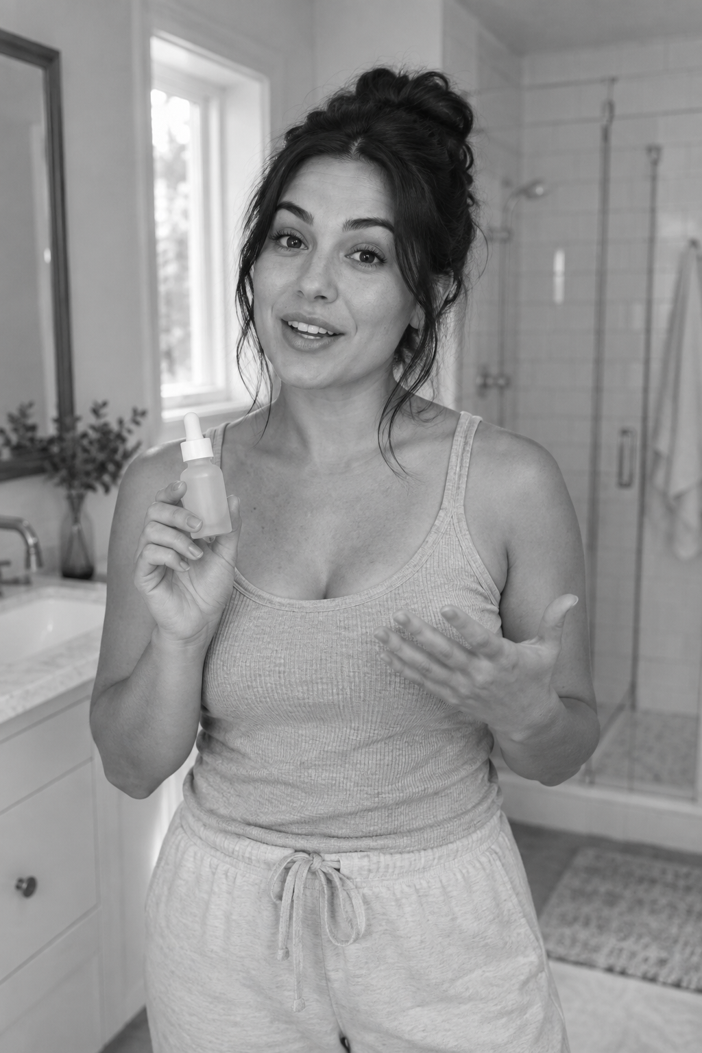 Illustrative AI creator presenting skincare