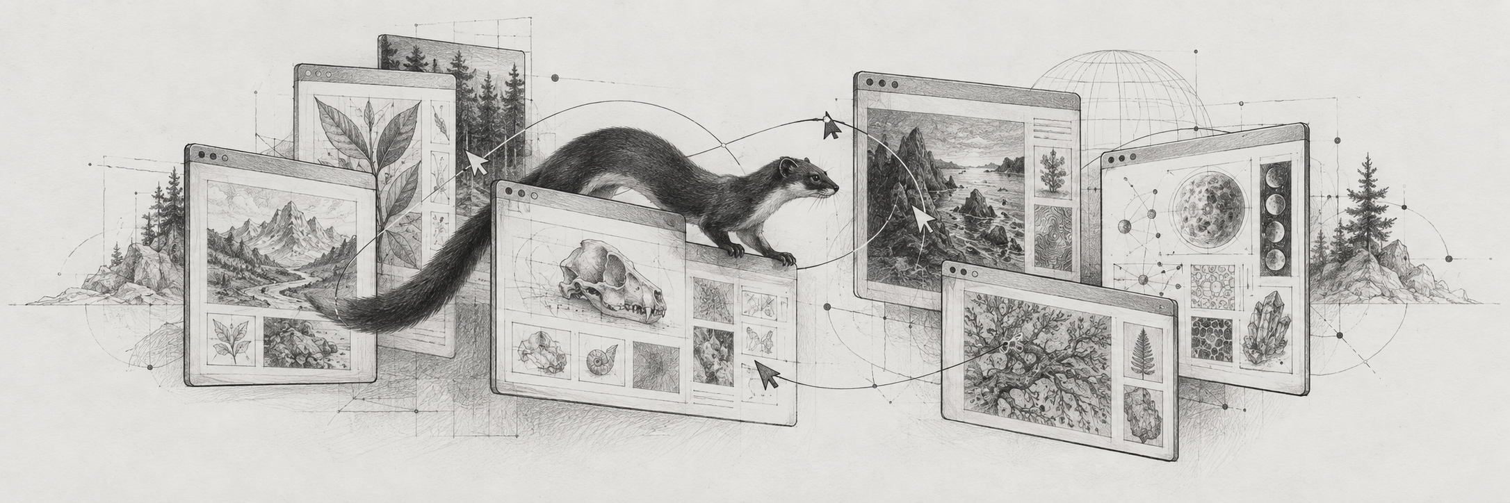 A graphite weasel navigating browser windows